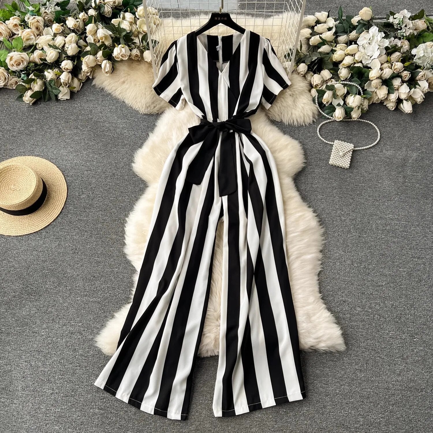 Talitha - Women's Striped Bow Detailed Jumpsuit