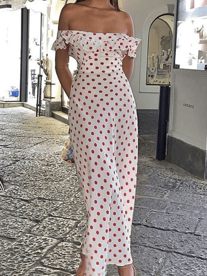 Affordable Waist Ruffled Polka Dot Dress