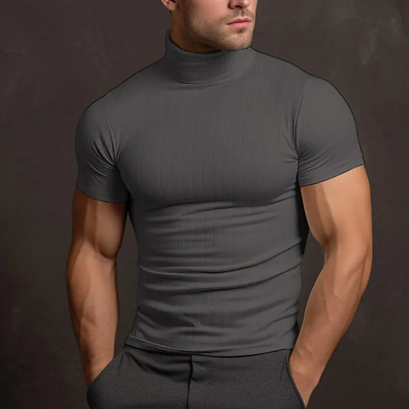 Alban - men's t-shirt in plain color with turtleneck